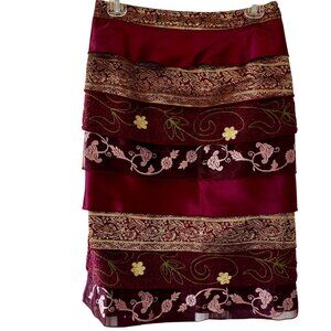 Options By Shani Womens Embroidered Burgundy and Gold Tiered Skirt Size 6
